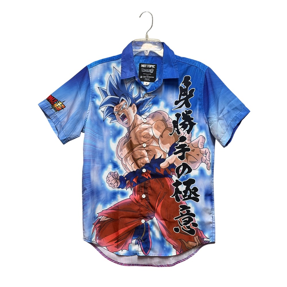 Hot Topic Dragon Ball Super Goku Ultra Instinct Button Down Shirt Blue Mens S
